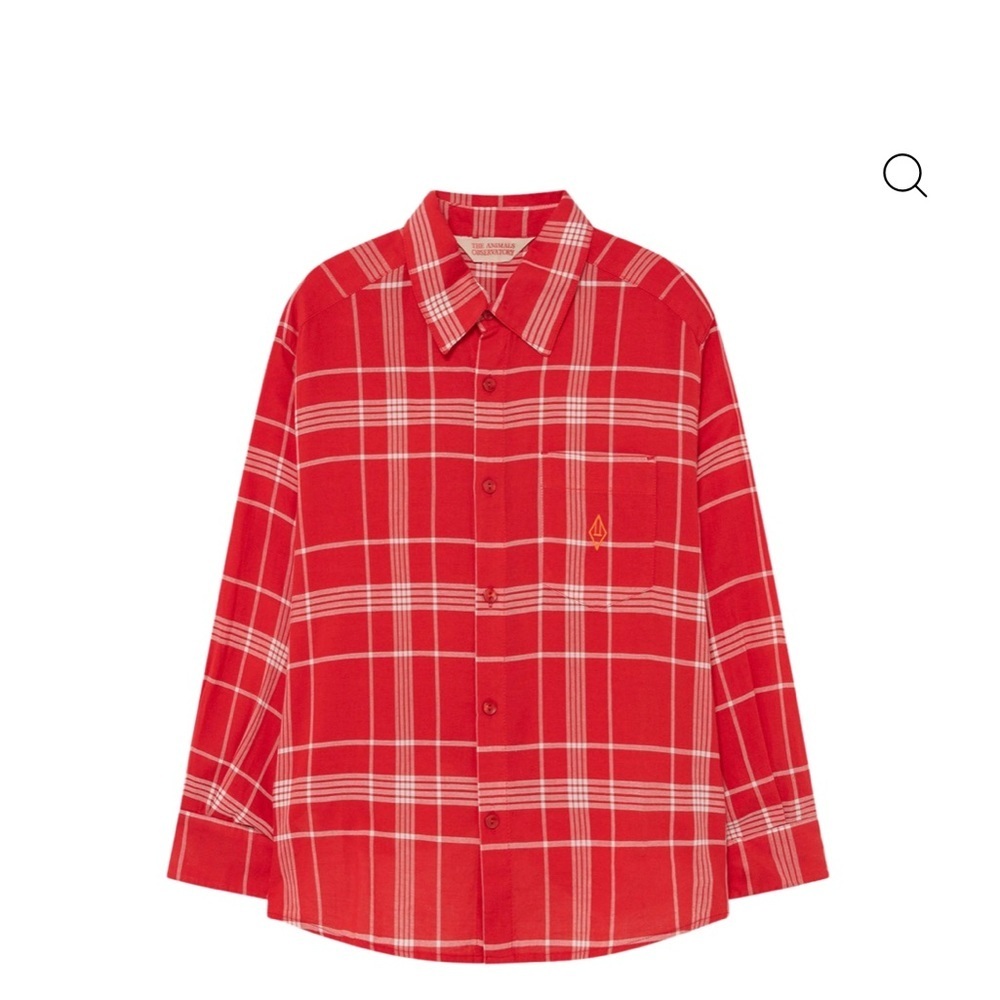 Red Plaid Kids wolf Button Down Shirt by boutique brand The Animals Observatory